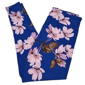 LuLaRoe Womens Leggings Size TC Blue Pink Floral Cherry Blossom Tall & Curvy NWT